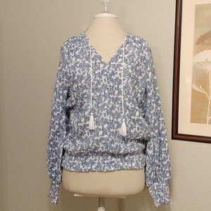 Anthropologie Porridge Elisabeth Peasant Top Sz S Balloon Sleeves NEW Blue White